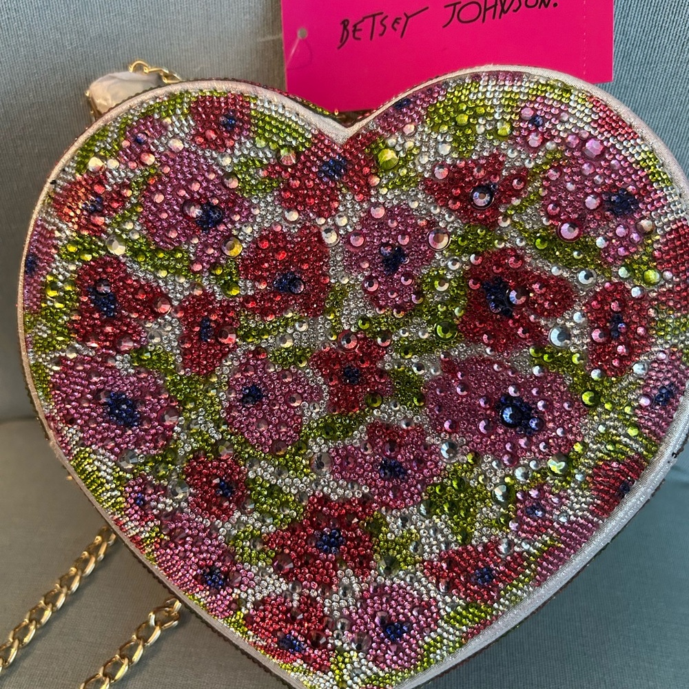 Betsey Johnson Crystal Heart Crossbody Purse